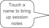 Touch a name to bring up session notes